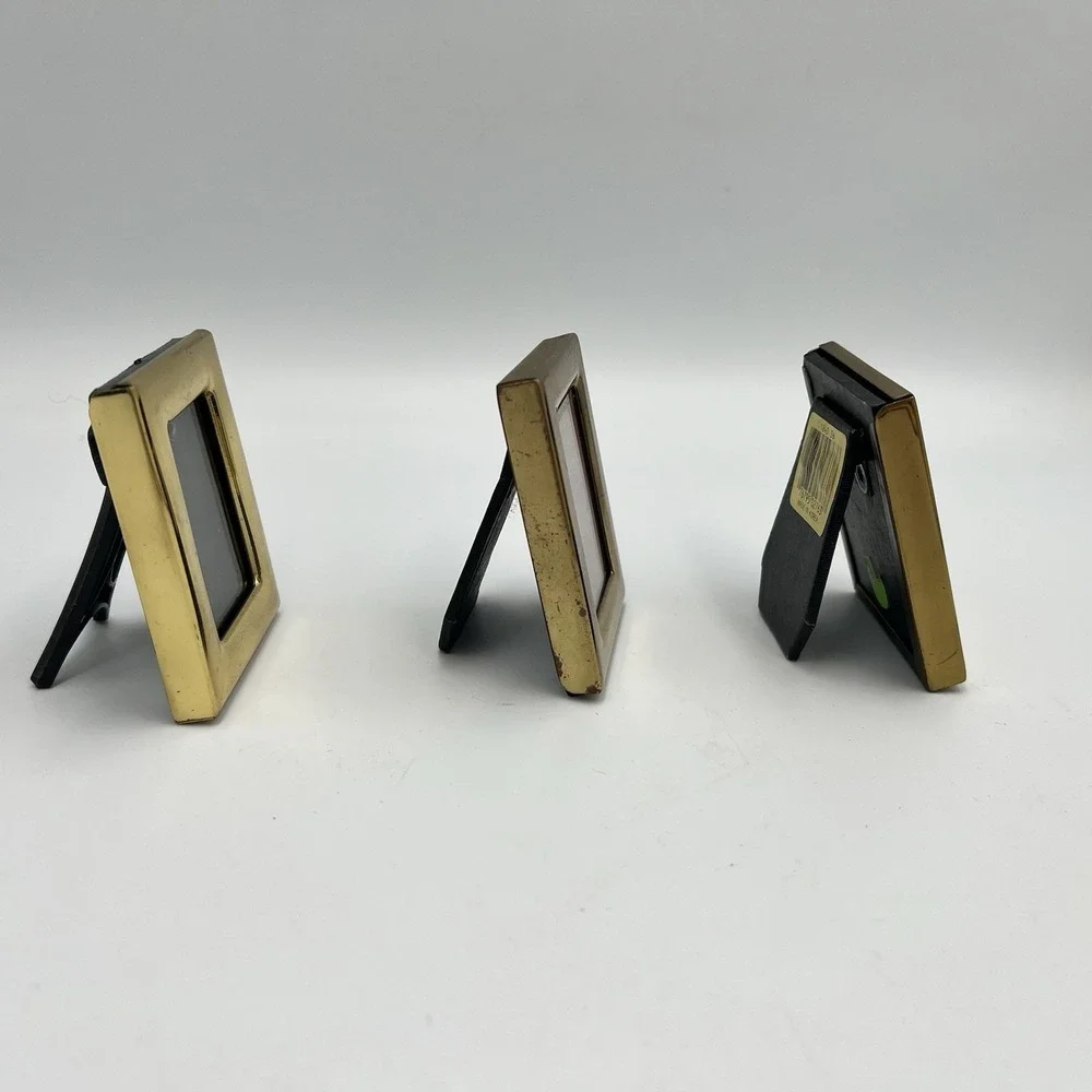 Vintage Lot of 3 Solid Brass Tabletop Small Mini Rectangle 2x2.5 Picture Frames